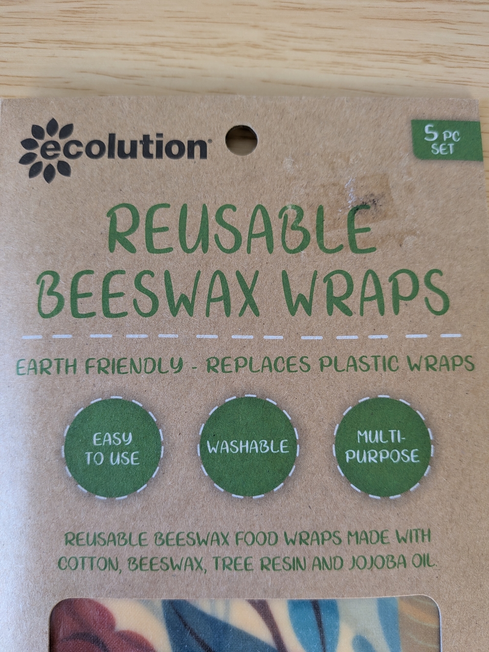 Ecolution Reusable Beeswax Wraps 5 pc Set - Picture 2 of 6